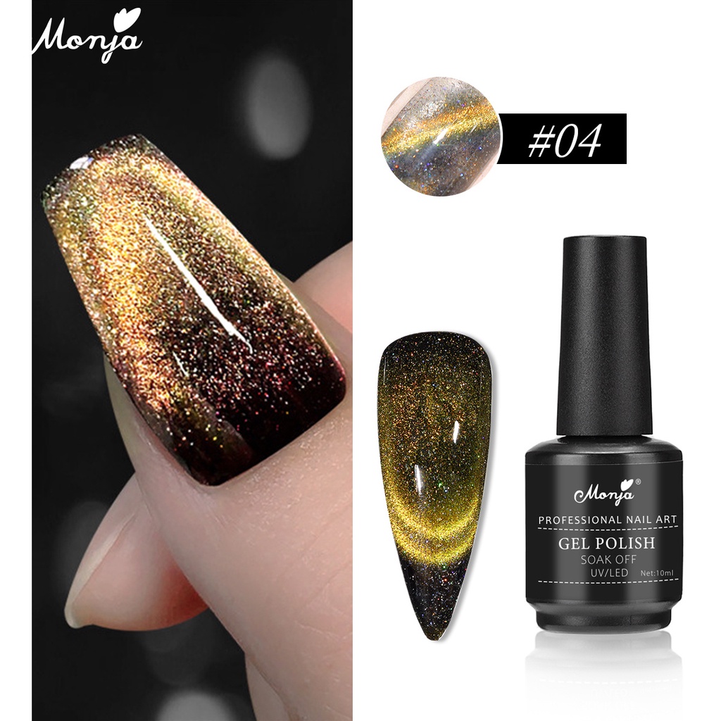 Monja gel Mắt Mèo 10ml Có Nam Châm Đính Kim Tuyến Lấp Lánh Trang Trí Móng Tay Nghệ Thuật