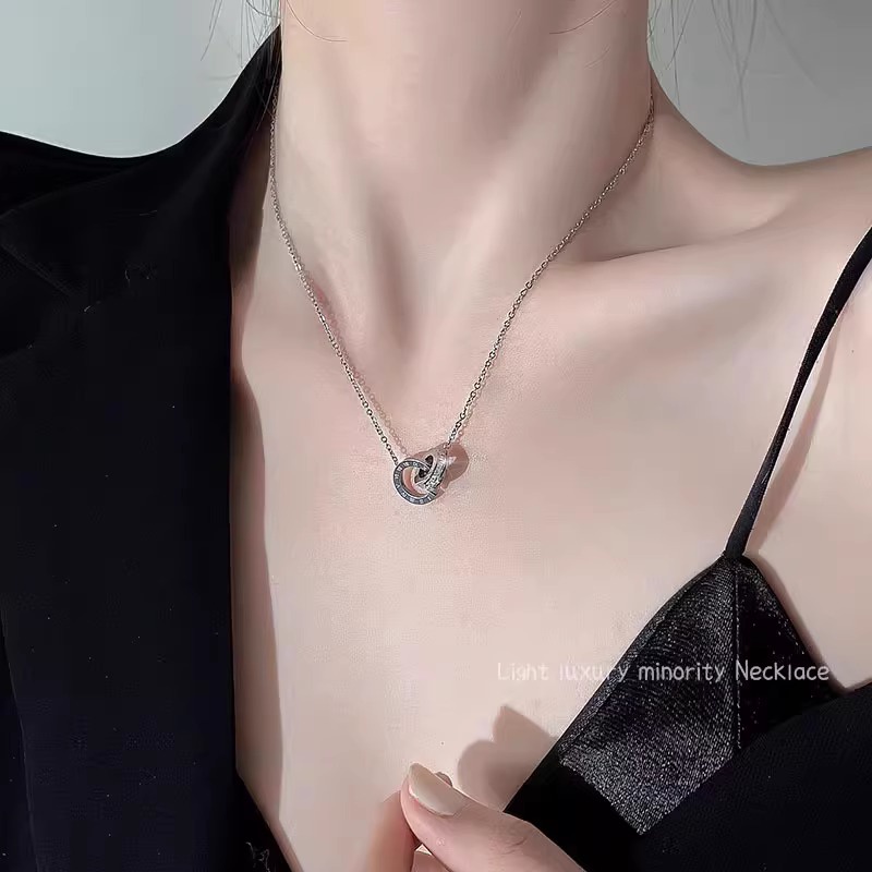 Dây Chuyền Dài Hai Lớp Mặt Nhẫn Phong Cách Hàn Quốc Cho Nữ