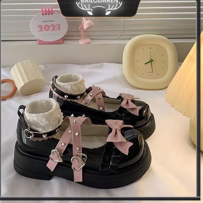 BẠCH LỘC ĐẠI NHÂN✨Mới Giày mary jane Da Đế Dày Mũi Tròn Phong Cách Nhật Bản Cho Nữ