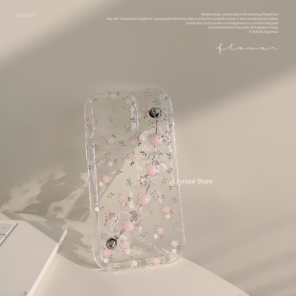 Ôp Điện Thoại Dẻo Trong Suốt Họa Tiết Hoa Xinh Xắn Kèm Vòng Tay & Dây Đeo Cho iphone 14 pro max 13 11 12 14
