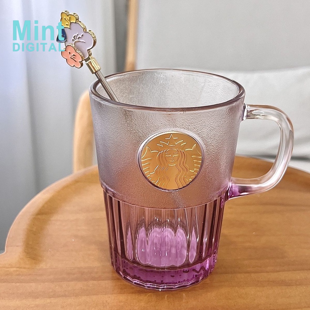 Starbucks Cốc Uống Cà Phê 400ml Bằng Thủy Tinh Mờ Họa Tiết Hoa 400ml