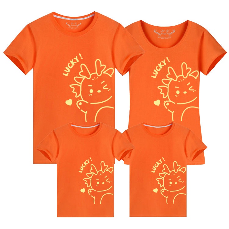 Set Áo Thun Tay Ngắn 95% cotton In Hình Rồng Hoạt Hình Mừng Năm Mới 2024