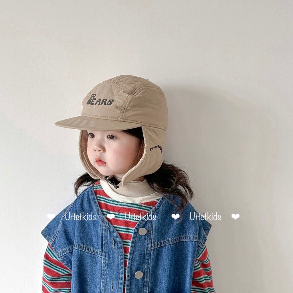 MŨ LÓT BÔNG CHE TAI CHỐNG GIÓ GO BEARS PHONG CÁCH HÀN QUỐC CHO BÉ GÁI VÀ BÉ TRAI