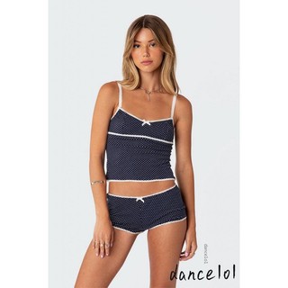 Bộ đồ ngủ pijama áo hai dây + quần short họa tiết chấm bi mini nhảy múa1o1 cho nữ