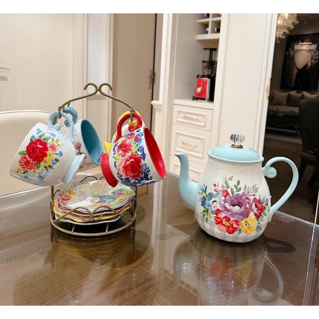 Bộ Pha Trà The Pioneer Woman, 1 Ấm Và Set Cốc, Hàng Chính Hãng, Phaletiep