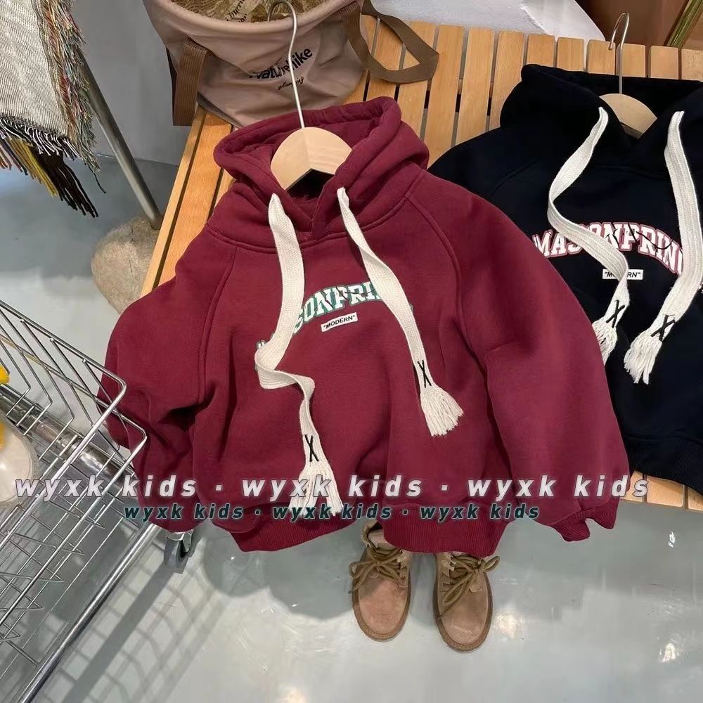 Áo Hoodie Vải Nhung Dày Dặn In Chữ Phong Cách Hàn Quốc Thời Trang Mùa Đông Cho Nam Và Nữ