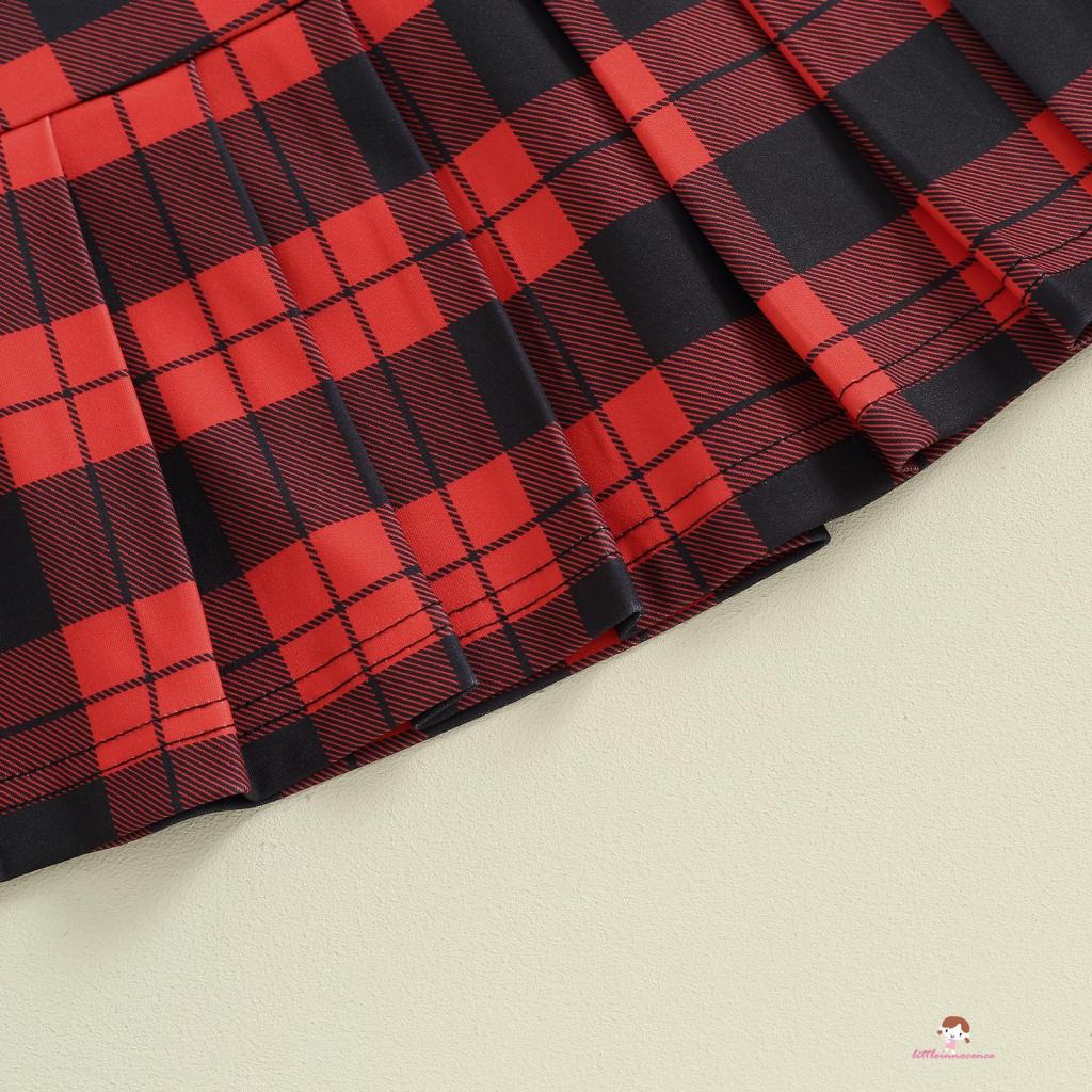 Xzq-bộ 3 Món Áo Khoác Tay Dài Cổ Bẻ Kẻ Sọc Caro + Chân Váy mini + Mũ Nồi Thời Trang Giáng Sinh Cho Bé Gái