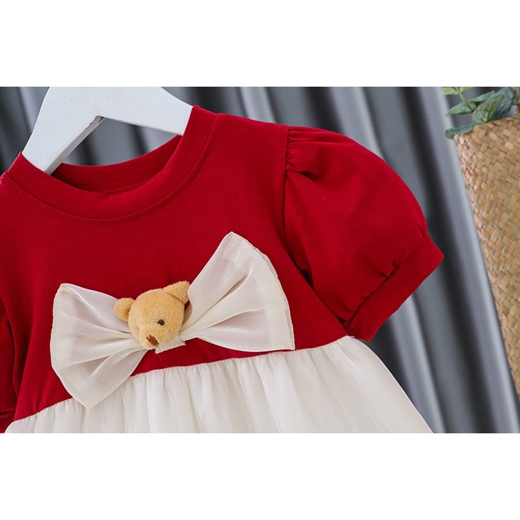 Đầm Đỏ Ngắn Tay Bé Gái 8-20kg  - Nụ Nọng Kids