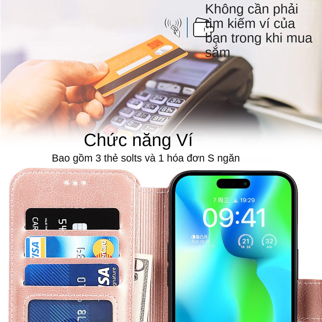 Ốp Điện Thoại Da FLYCASE Gập Nam Châm Kèm Ví Cho ốp lưng iphone 15/15 Pro/15 Pro Max/15 Plus