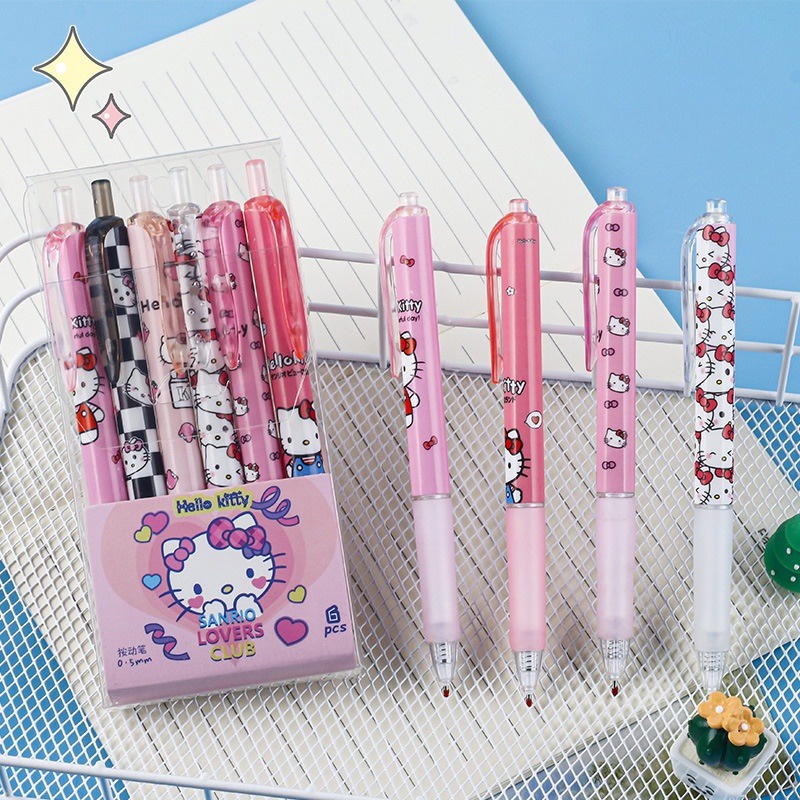Bộ 6 Bút Mực gel Ngòi 0.5 Ký Tên Họa Tiết sanrio Dễ Thương Cho Nam Và Nữ