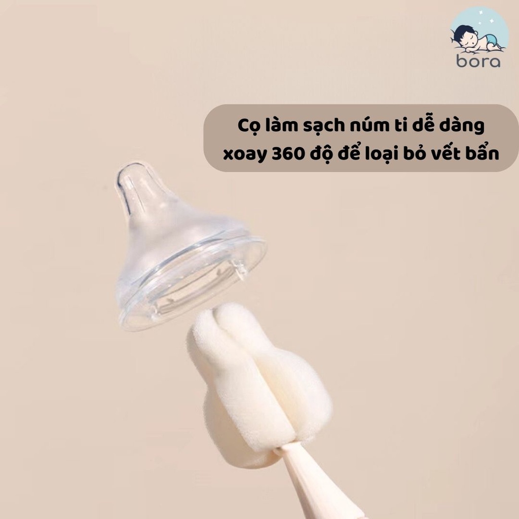 [Mã SMKB151 giảm 10% đơn 500.000Đ] Cọ rửa bình sữa mút xốp 2 chi tiết cho bé, có đế phơi hình cá heo