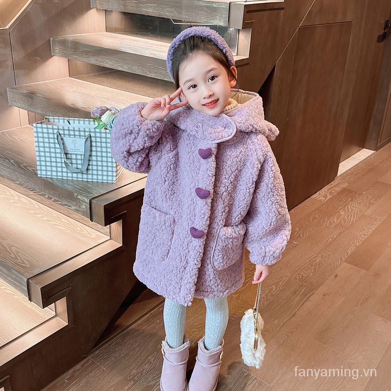 Áo Khoác Len Lông Cừu cotton Đệm cotton Phong Cách Thu Đông Mới 2023 Cho Bé Gái