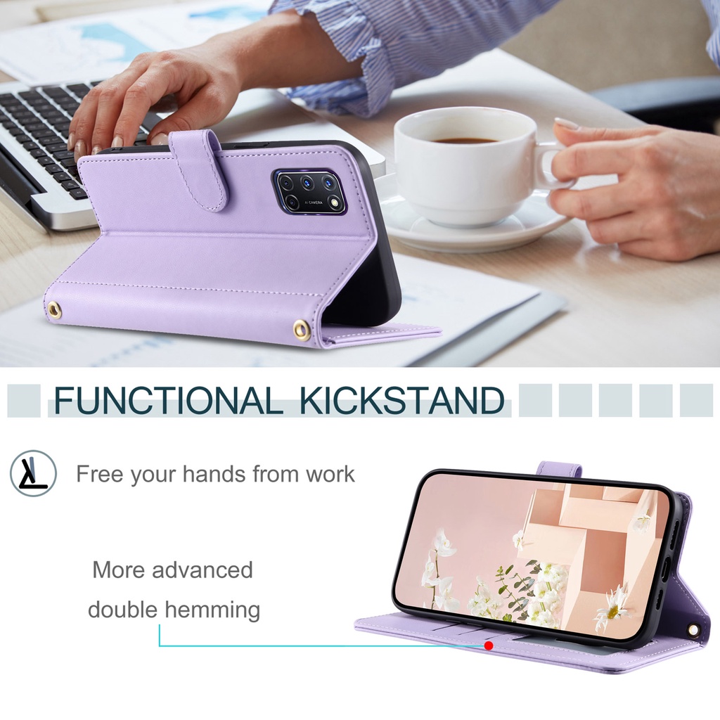 Cho OPPO A92 A52 A9 2020 A53 A5S A12 A5 2020 A53s Bao Da Điện Thoại Dạng Ví Nắp Lật Nam Châm Có Ngăn Đựng Thẻ Và Dây Đeo