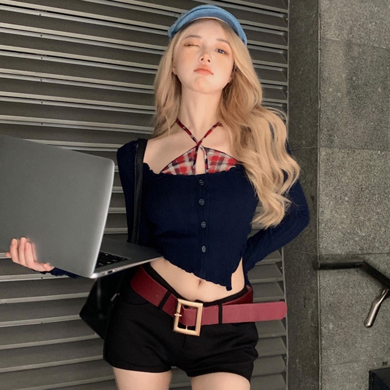 Áo Thun Lửng Tay Dài Giả Hai Lớp Họa Tiết Da Báo Phong Cách Hàn Quốc Quyến Rũ Dành Cho Nữ