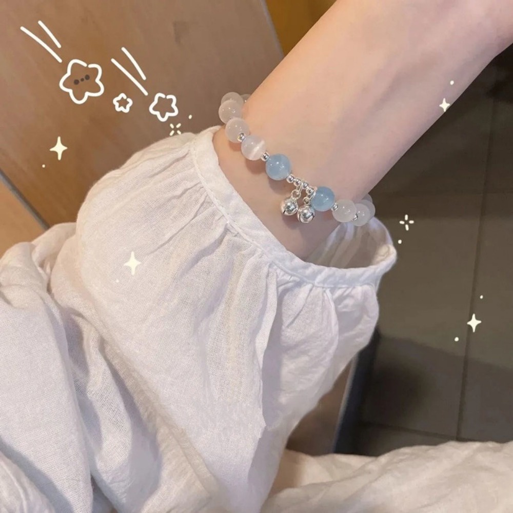 Vòng Tay Cặp Đính Đá Mắt Mèo Và Chuông Nhỏ Thiết Kế niche Tươi Mới Làm Quà Tặng Cho Bạn Gái / Cặp Đôi