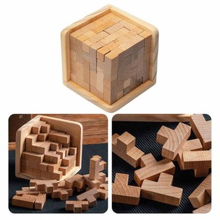 Wooden Brain Teaser Tetris 3D Puzzle Cube Wooden Puzzles T-Shape Jigsaw Logic Puzzle Educational Toy for Kids and Adults