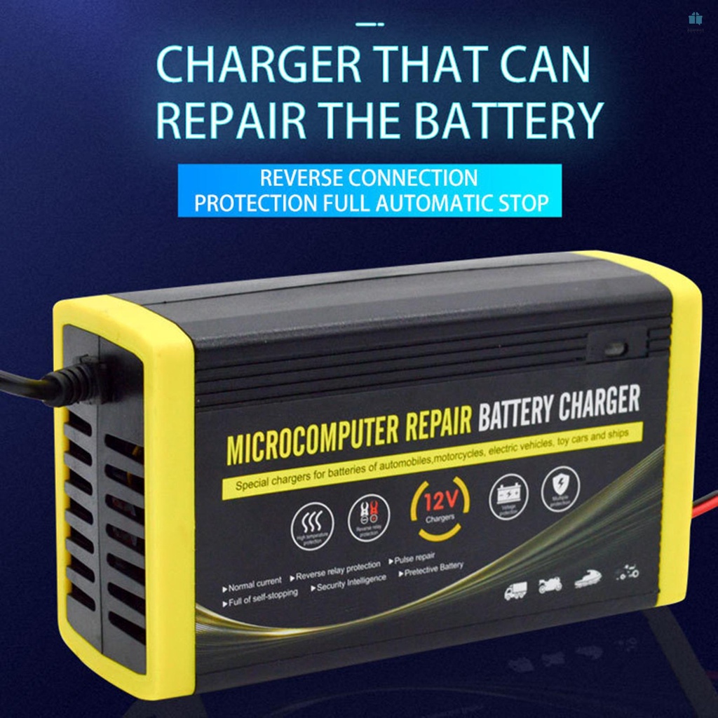 Compact Car Battery Charger - 12V 6A Intelligent Repair Charger for Motorcycles, Cars, and SUVs