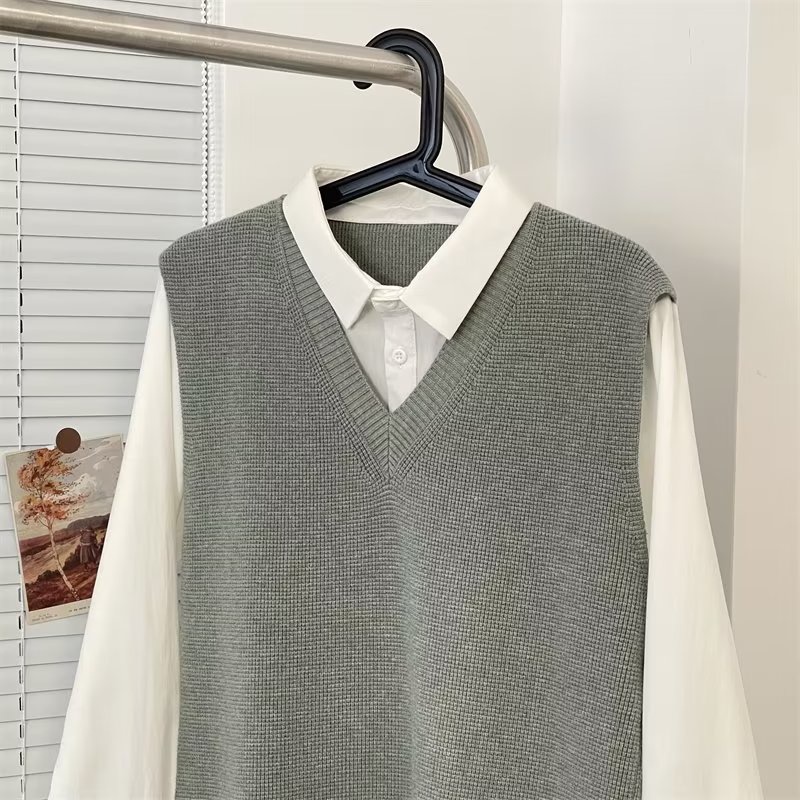 Áo sweater AOKANG giả hai lớp phong cách Hàn Quốc thời trang đơn giản