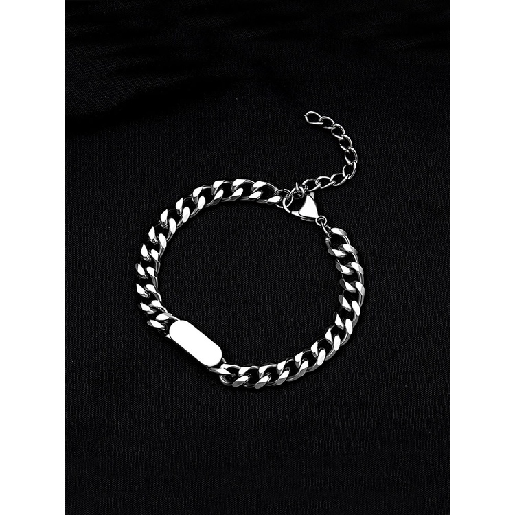 Vòng Tay Thép Titan Màu Bạc Đơn Giản Thời Trang Hàn Quốc Phong Cách hip hop punk unisex