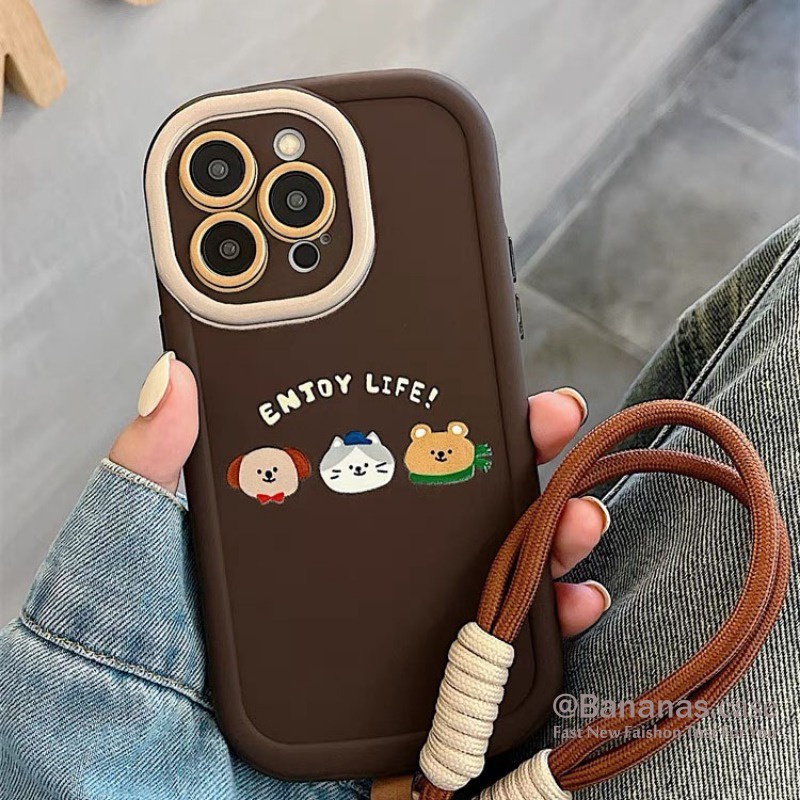 Ốp Điện Thoại Hình Gấu Dễ Thương + Dây Đeo Cho iphone 15 14 13 12 11 pro max x xr xs max 7 8 plus