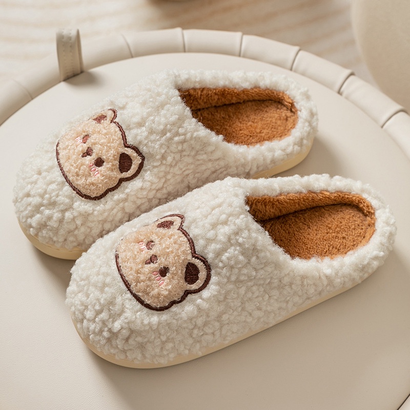 😝Dép cotton Đi Trong Nhà Đế Dày Giữ Ấm Mùa Thu Đông In Họa Tiết Hoạt Hình Dễ Thương Cho