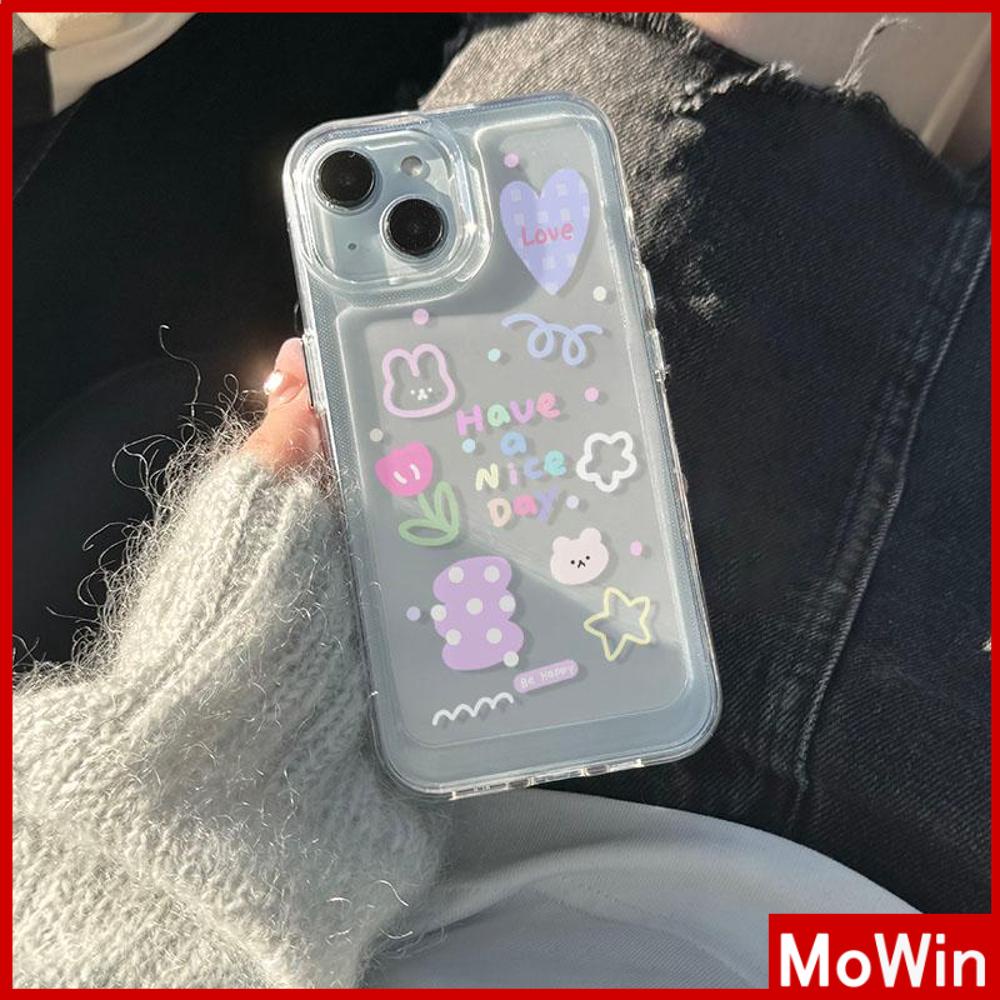 Mowin - Ốp lưng Ốp điện thoại Ốp iphone 15 pro max Trong Suốt TPU Mềm Trong Suốt Mạ Điện Nút Thỏ Dễ Thương Tiếng Anh Tương Thích Với iPhone 14 13 Pro Max 12 11 XR XS 7Plus 8Plus