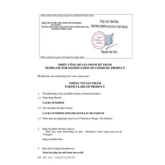 Nước hoa nam Explorateur Laura Paris No4 10ml - Laura Sunshine Nhật Kim Anh