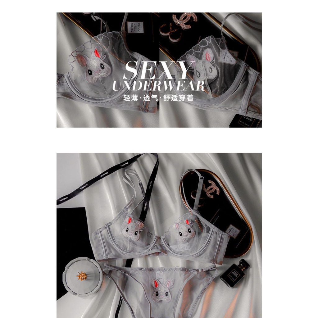 Bộ Đồ Lót Ren Xuyên Thấu Hình Thỏ Dễ Thương Cỡ Lớn Thời Trang Thu Đông Quyến Rũ Cho Nữ