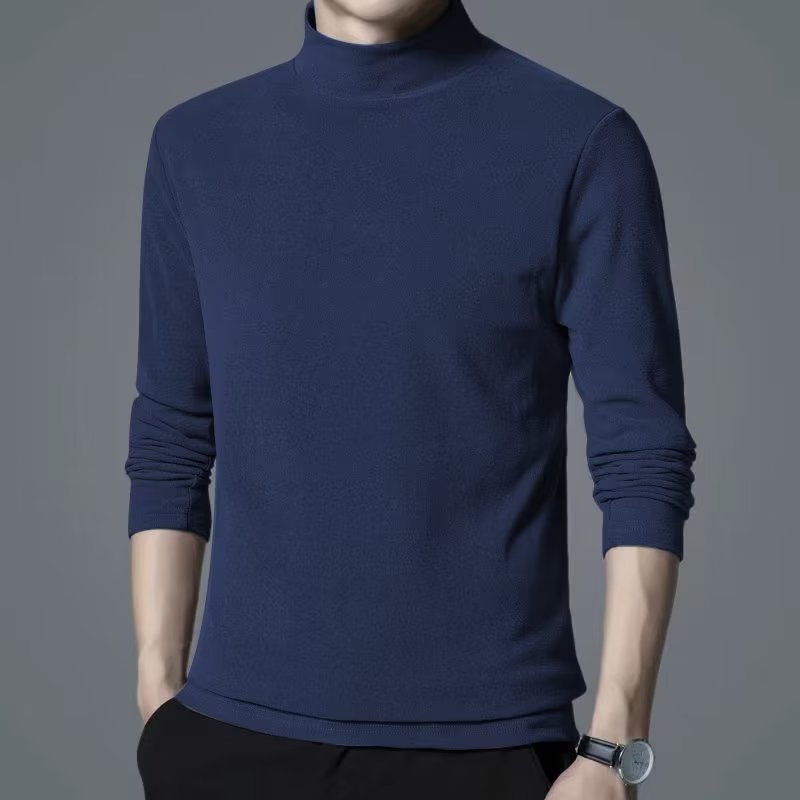 Áo Giữ Nhiệt Nam Thun Tay Dài Cổ Cao Lót Nỉ Vải Vừa Màu Trơn Phong Cách Thời Trang Thu Đông Mới Cho Nam