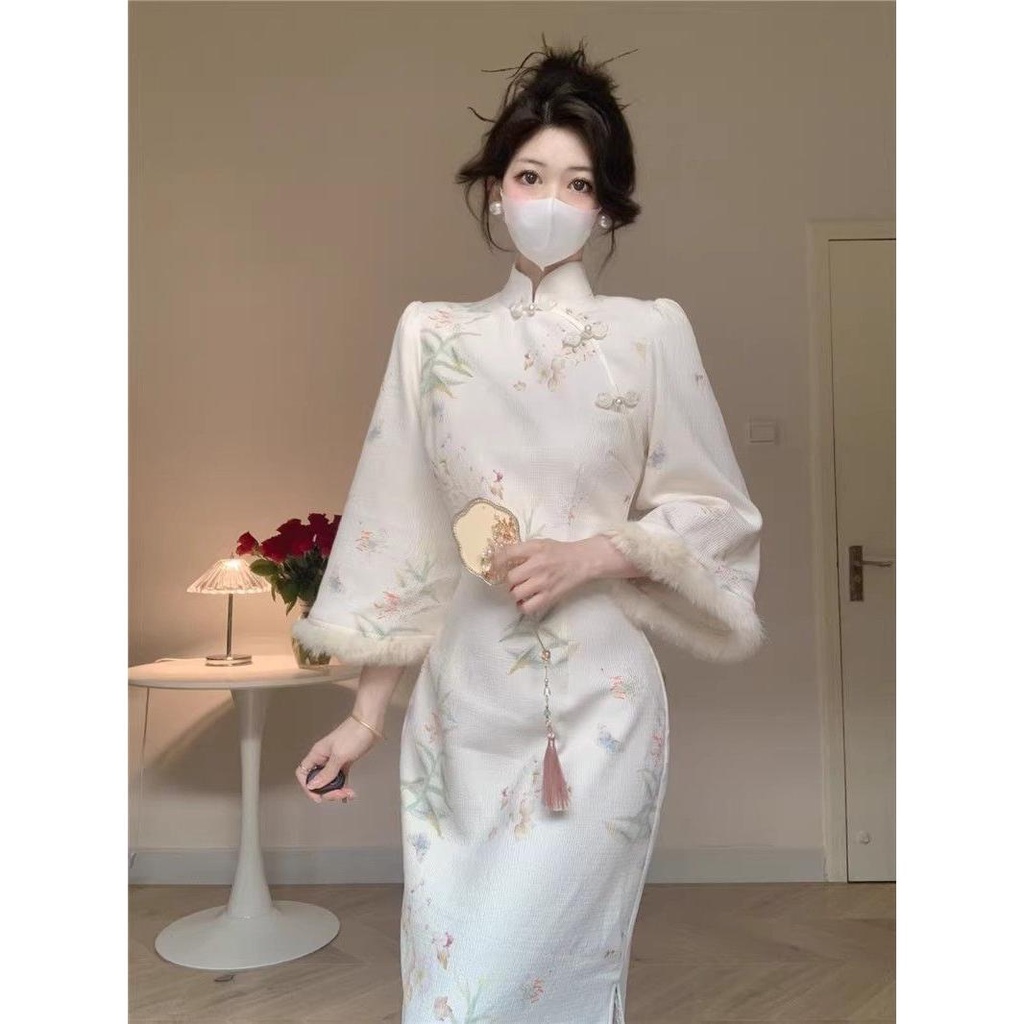 Đầm Sườn Xám Cách Tân Dáng Dài Phong Cách Trung Hoa Thời Trang Thu Đông Hàng Mới 20