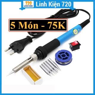 Mỏ hàn thiếc màu xanh điều chỉnh nhiệt độ tq936 60W, tay hàn nhiệt 936 + nhựa thông + thiếc hàn + 5 mũi hàn + công tắc
