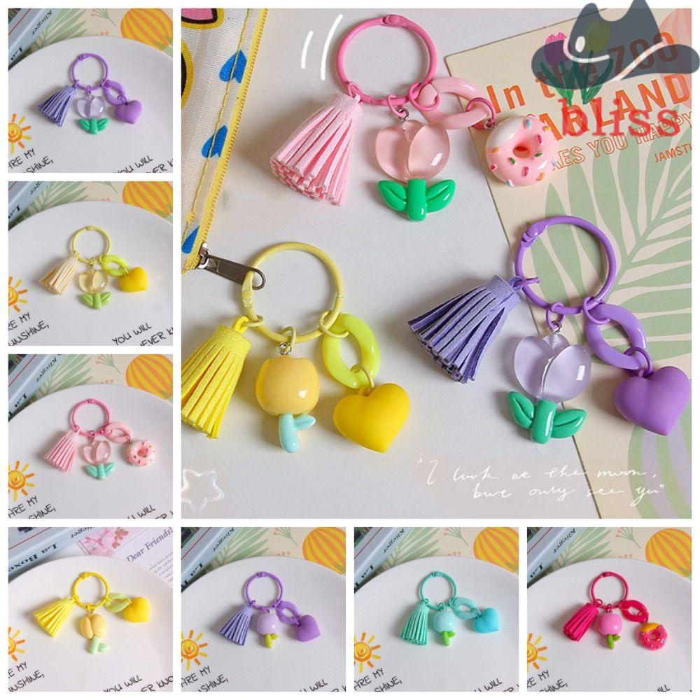 Bliss Phụ Kiện Móc Khóa Xe Hơi Hình Hoa tulip Phối Tua Rua Màu Kẹo Ngọt Ngào Thời Trang Hàn Quốc Cho Nữ
