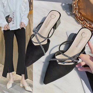 Sục nữ bít mũi, giày cao gót mũi nhọn đế vuông phối  Dép Cao Gót Mũi Nhọn Thời Trang Mùa Hè Cho Nữ