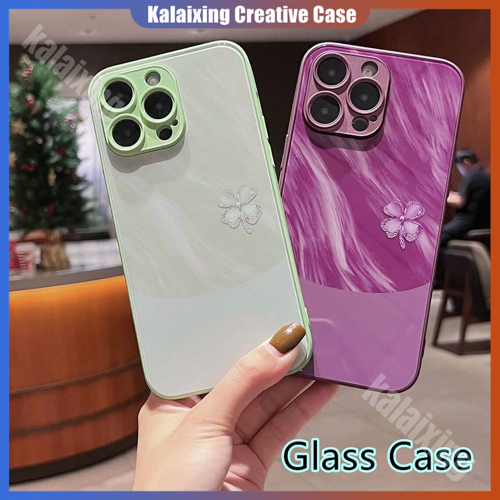 Cường Lực Ốp Điện Thoại Họa Tiết Cỏ Bốn Lá Cho iphone 13 pro max 11pro xs max xr x 12pro 7 8 plus