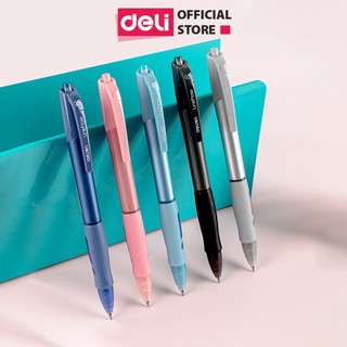 Bút Bi Nước Mực Gel Bấm Ngòi 0.5mm Deli - Bút Học Sinh Văn Phòng Mực Đen Nhanh Khô Viết Bi Có Đệm Tay Sổ Tay