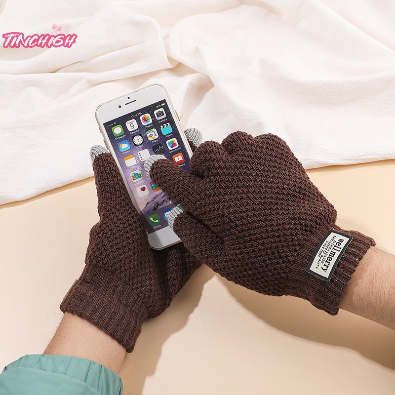 1 Đôi Găng Tay Giữ Ấm Mùa Đông Chống Gió Dệt Kim Dày Dặn Có Thể Dùng Màn Hình Cảm Ứng Dành Cho Nam Nữ