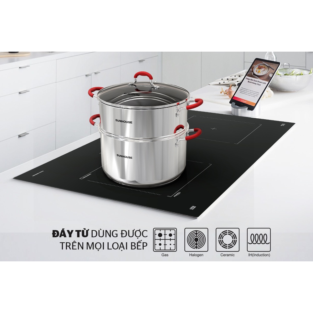 Bộ nồi xửng inox 5 đáy cao cấp SUNHOUSE SHG507-24/28  DÙNG CHO MỌI LOẠI BẾP