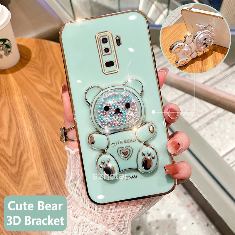 ốp lưng samsung s9 plus s9 s8 plus s8 Ốp Điện Thoại Dẻo Vuông Mạ Màu In Hình Gấu 3d Đáng Yêu Có Giá 
