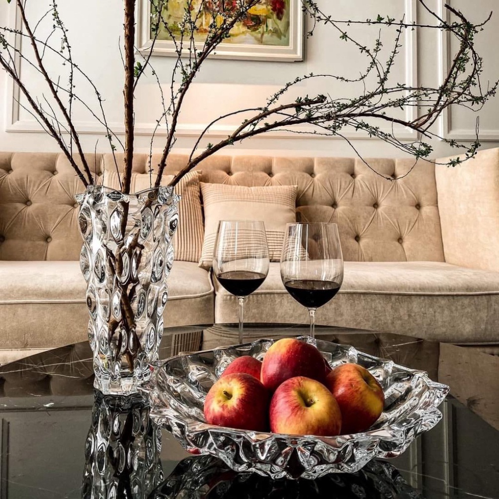 Đĩa pha lê sâu Samba trắng 35cm Bohemian chính hãng chất liệu thuỷ tinh pha lê cao cấp chống xước