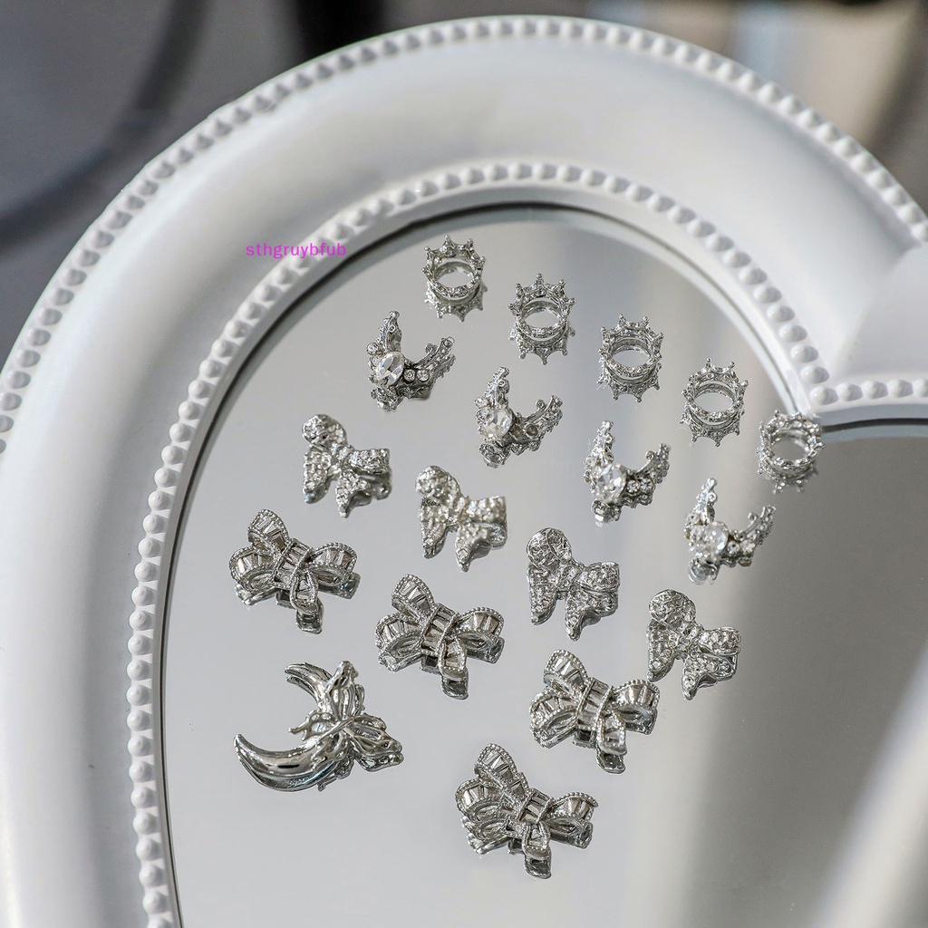 Sthb Set 5 Phụ Kiện Trang Trí Móng Tay Nghệ Thuật Bằng Hợp Kim Hình Nơ Đính Đá 3d Màu Bạc vn