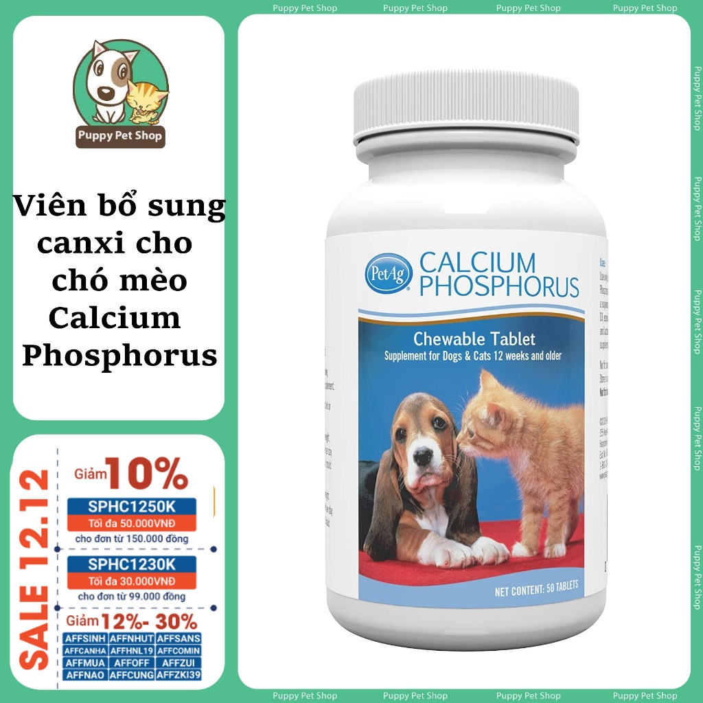 Viên bổ sung Canxi cho Chó Mèo Calcium Phosphorus - Nguyên hộp 50 viên nhập khẩu MỸ