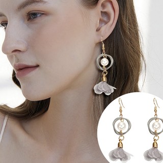 Bông Tai Dáng Dài Phối Ren Hoa Đính Ngọc Trai Nhân Tạo Phong Cách boho Thời Trang