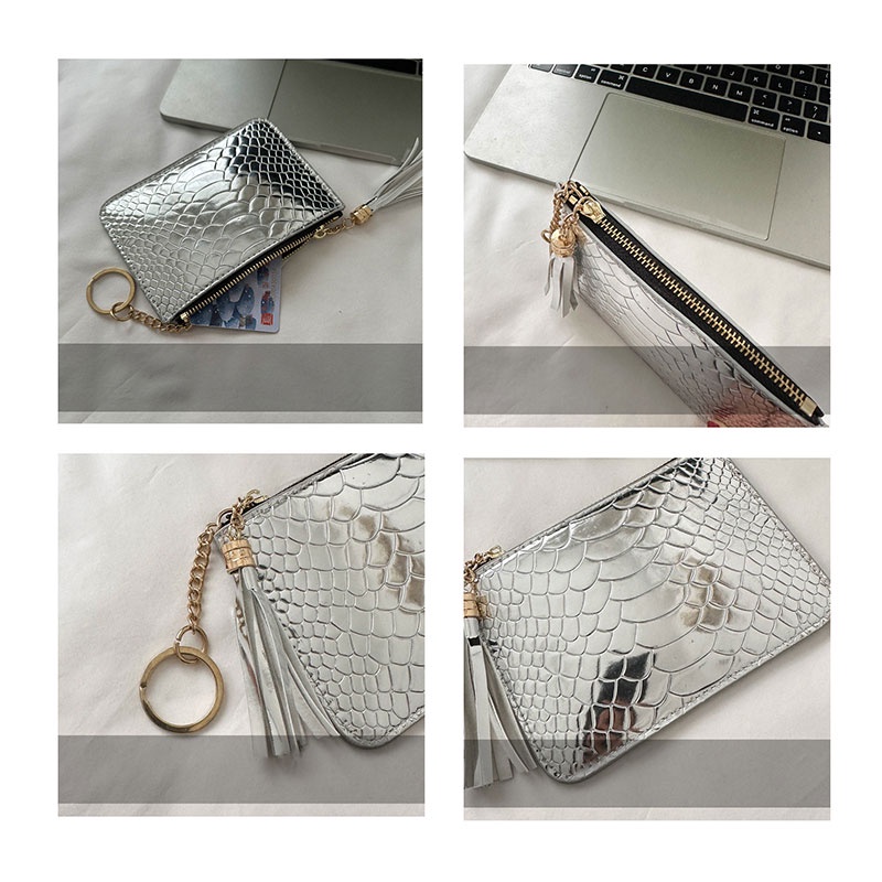 Deere jack Ví Nữ Họa Tiết Da Cá Sấu Màu laser y2k Phiên Bản Hàn Quốc instagram Phối Tua Rua retro Châu Âu Và Mỹ zero