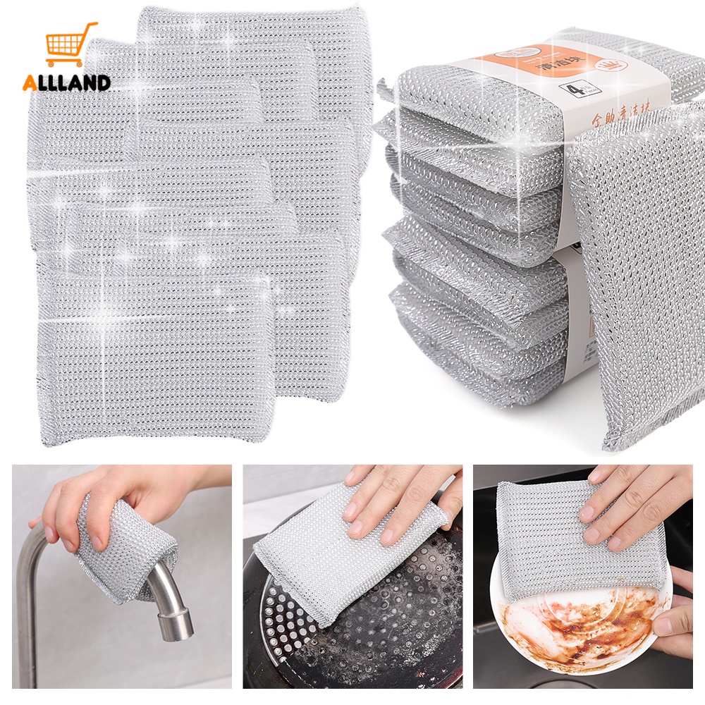 Set 4 / 12 Mút Rửa Chén Hai Mặt Bằng Sợi Thép Chống Dính Có Thể Tái Sử Dụng