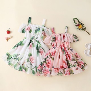 Đầm Chiffon Tay Ngắn In Hoa Phong Cách Hàn Quốc Dễ Thương Dành Cho Bé Gái 1-5 Tuổi