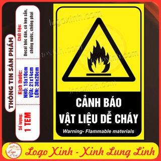 Tem decal dán cảnh báo vật liệu dễ cháy, cảnh báo dễ bắt lửa, dễ cháy hỏa hoạn tcvn, tem cảnh báo dán tường dán kính