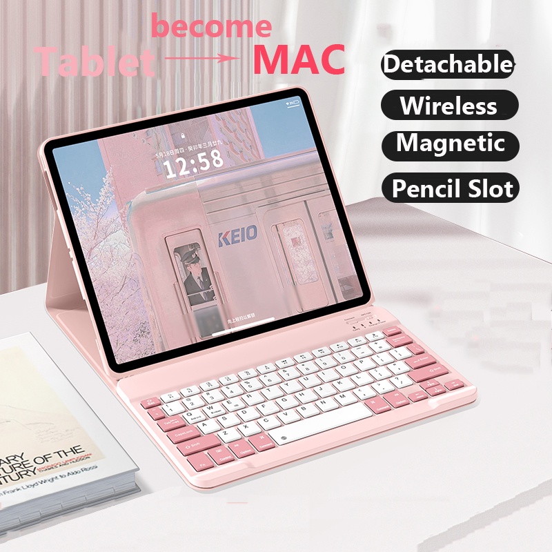 Ốp Bàn Phím Cho Redmi Pad Pro 12.1 2024 Cho Xiaomi Pad 6S Pro 12.4 Inch Cho Xiaomi Pad 5 Pro 12.4 Vỏ Máy Tính Bảng Folio Đứng Từ Trường Hợp Với Bàn Phím Bluetooth