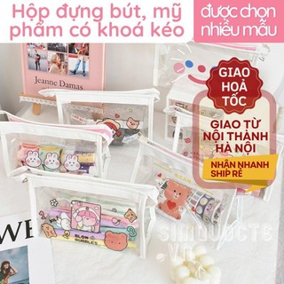 Túi đựng bút mỹ phẩm trong suốt hoạ tiết dễ thương TN01