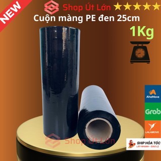 Cuộn Màng PE Đen 25cm, nặng 1Kg, rộng 25cm, lõi giấy 150gram, độ dầy màng 16 - 17 míc.