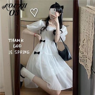 Đầm Trắng Cổ Vuông Tay Phồng Kiểu Pháp Thời Trang Mùa Hè Xinh Xắn Cho Nữ